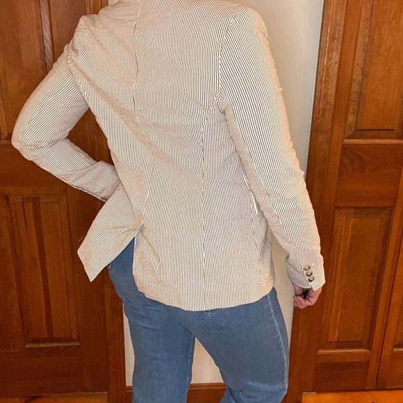 Maison d’ Amelie Paris Seersucker M Blazer Beige Jacket Nautical Preppy Academia - Picture 5 of 9